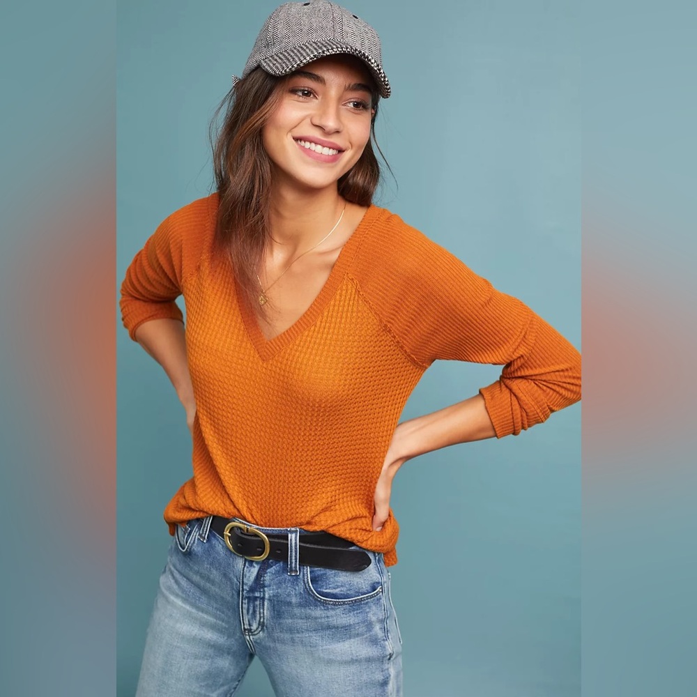Anthropologie Maeve Pearson Waffle V-Neck Top
